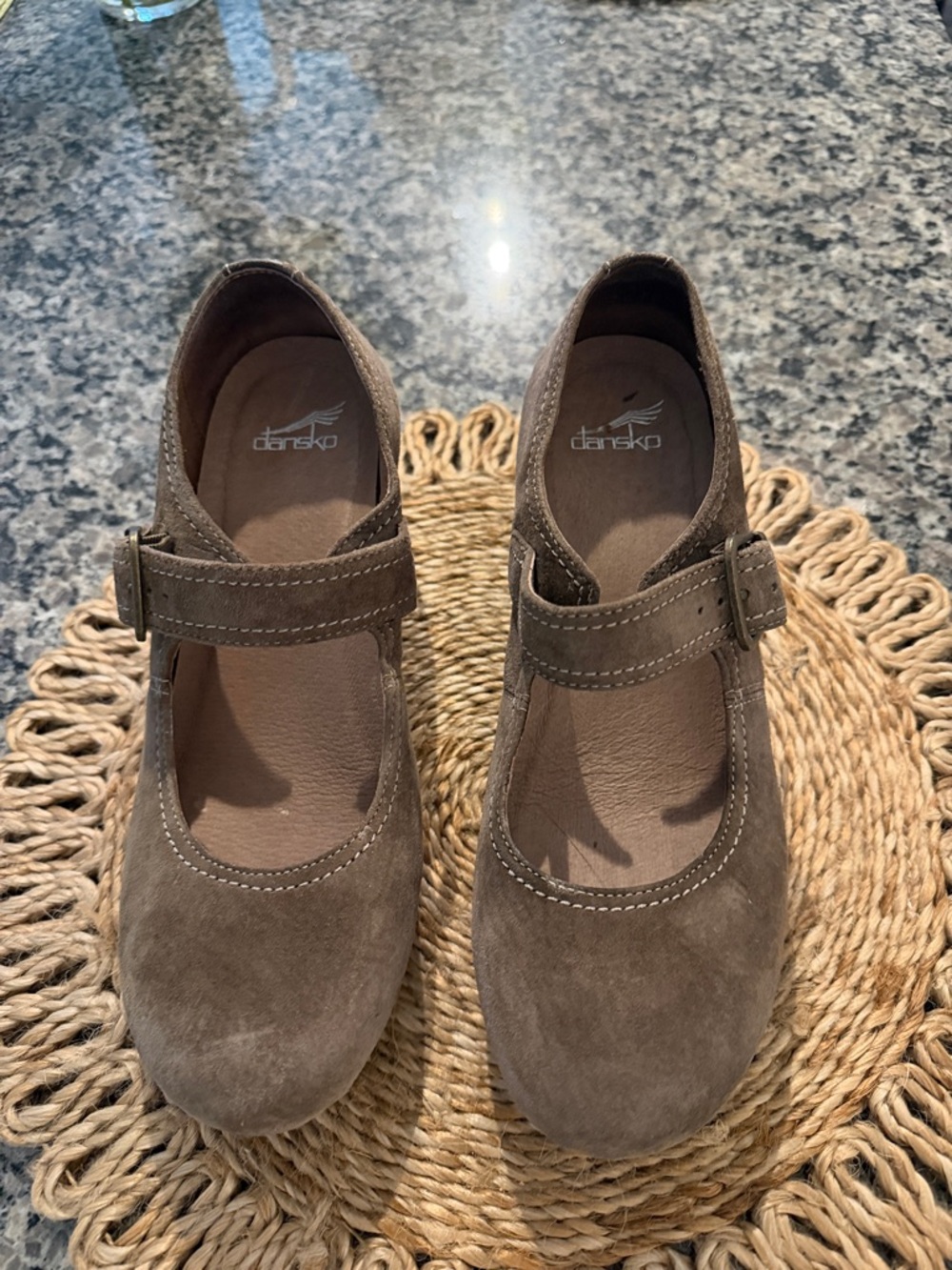 Dansko Taupe Suede Mary Jane Flats with Buckle Strap fits like 8.5